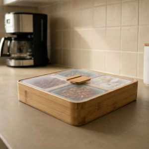 Bamboo Divided Snack Box with Lid Organizer